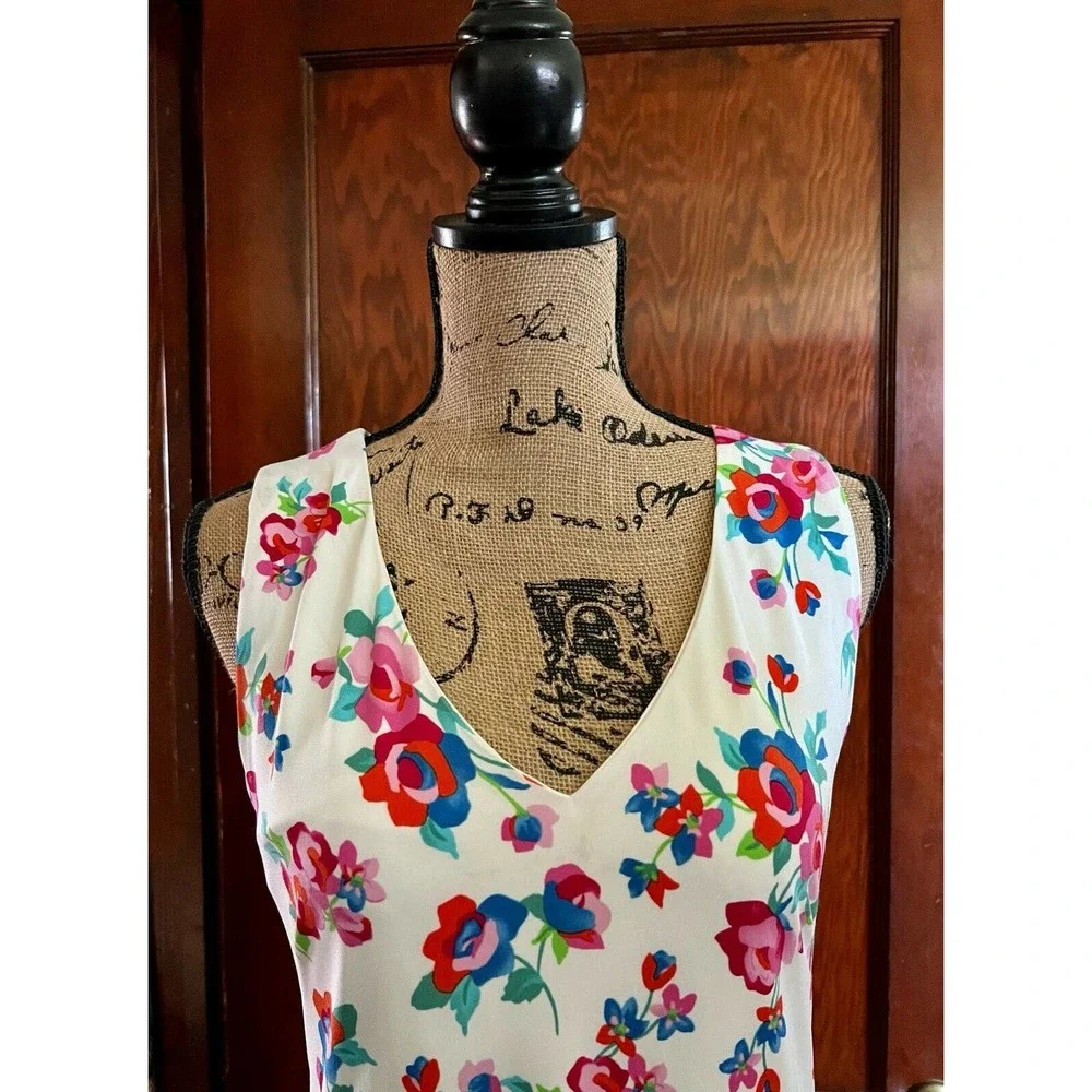 KARL LAGERFELD DRESS FLORAL STRETCH WHITE PINK GREEN 6 - Picture 2 of 6